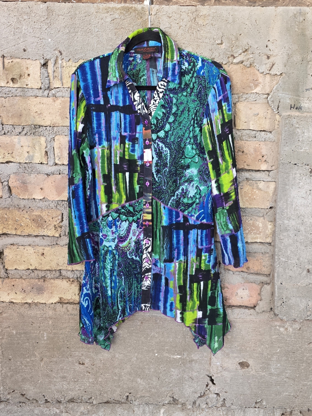 ​Pleats Collection Abstract Mixed Print Micro Pleat Tunic Blouse L